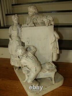 19th Century Cast Plaster Sculpture The Favored Scholar By John Rogers-signed