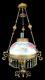 Antique Hurricane Oil Lamp Large Hanging Ceiling Hand Painted Cast Iron Signed