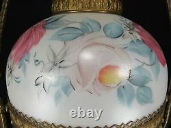 ANTIQUE HURRICANE OIL LAMP large hanging ceiling HAND PAINTED cast iron SIGNED