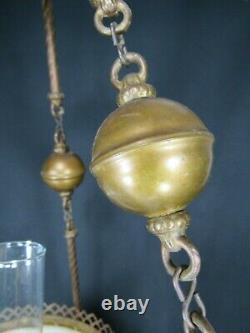 ANTIQUE HURRICANE OIL LAMP large hanging ceiling HAND PAINTED cast iron SIGNED