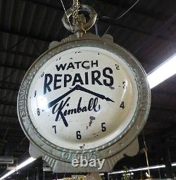 Antique 2-SIDED KIMBALL WATCH REPAIRS TRADE SIGN. Cast Iron Frame. Tin Watch Faces