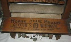 Antique Country Primitive Horseshoe Wood Cast Iron Hardware Wash Clothes Wringer