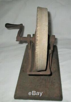 Antique Country Primitive Sign Cast Iron Wood Sharpening Stone Wheel Tool Knife