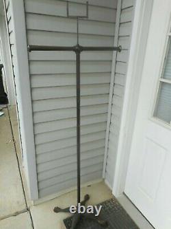 Antique JAPANNED Finish T Bar Clothing Display Rack with Cast Iron Base & Sign