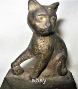 Antique Sign Cast Iron USA Cat Kitten Art Advertising Plaque Statue Paperweight