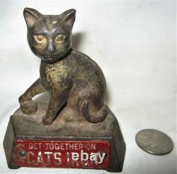 Antique Sign Cast Iron USA Cat Kitten Art Advertising Plaque Statue Paperweight