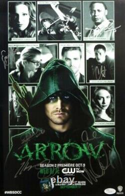 Arrow Cast Signed Autographed 11x17 Poster Amell Haines Guggenheim JSA V40788