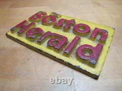 BOSTON HERALD Old Newspaper Stand Cast Iron Advertising Paperweight Sign Weight
