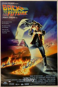 Back to Future Cast Signed by 3 Movie Poster Autographed 27x40 Michael J Fox PSA