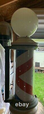 Barber Pole Antique Vintage Standing Cast Iron 7ft Lighted Spinning Koken