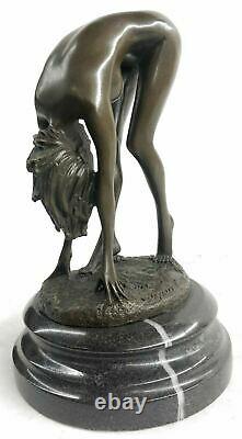 Bronze Sculpture Signed Original Hot Cast Nude Girl By Cesaro Statue Figurine