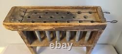 Candle Mold, Rack, 18 Pewter Molds, Wood Frame Maker Signed, Wick Rods, American