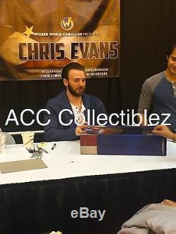 Captain America cast Evans Renner etc signed large metal shield EXACT PROOF COA