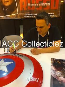 Captain America cast Evans Renner etc signed large metal shield EXACT PROOF COA