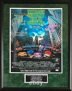 Cast signed insc TMNT suede framed 16x20 JSA Pais Tochi Feldman Rist Hoag Saito