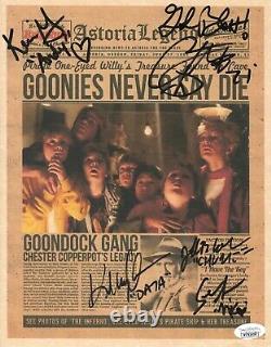 Cast signed inscribed Newsprint The Goonies JSA Feldman Astin Choen KeQuan Green