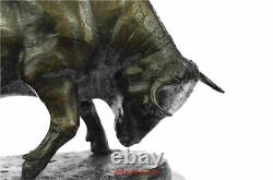 Charging Bull Bronze Statue Sculpture Lost Wax Casting Marble Base Moigniez 11