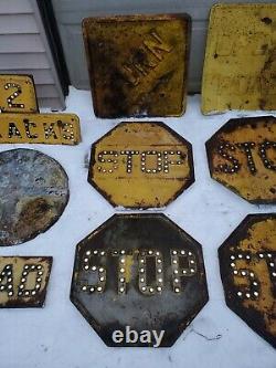 Early VTG LOT OF 17 CAST IRON CAT EYE MARBLE RAILROAD CROSSING ROAD STREET SIGNS
