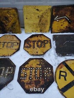 Early VTG LOT OF 17 CAST IRON CAT EYE MARBLE RAILROAD CROSSING ROAD STREET SIGNS