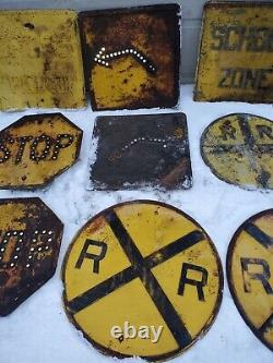 Early VTG LOT OF 17 CAST IRON CAT EYE MARBLE RAILROAD CROSSING ROAD STREET SIGNS