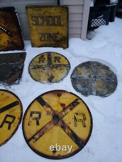 Early VTG LOT OF 17 CAST IRON CAT EYE MARBLE RAILROAD CROSSING ROAD STREET SIGNS