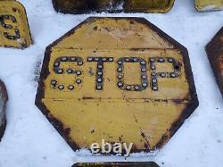 Early VTG LOT OF 17 CAST IRON CAT EYE MARBLE RAILROAD CROSSING ROAD STREET SIGNS