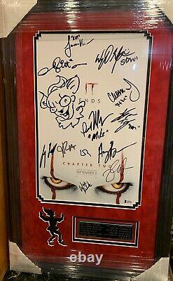 Framed IT Chapter Two Cast Signed X12 11x17 Poster Pennywise Sketch Beckett LOA