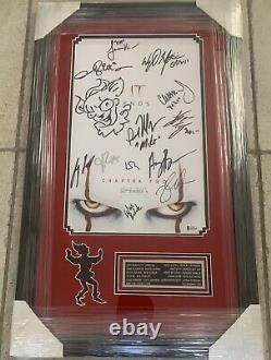 Framed IT Chapter Two Cast Signed X12 11x17 Poster Pennywise Sketch Beckett LOA