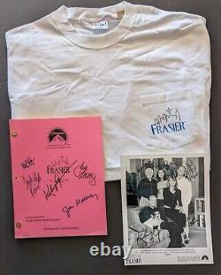 Frasier Script and Photo signed by full cast. Show logo T-shirt VERY RARE COA