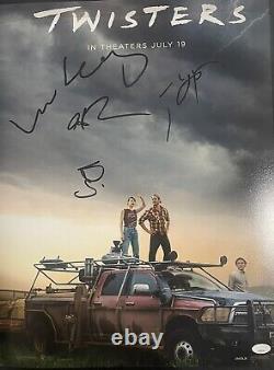 GLEN POWELL DAISY EDGAR-JONES ANTHONY RAMOS SIGNED 16x20 CAST TWISTERS PHOTO JSA