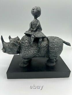 Graciela Rodo Boulanger Original Cast Bronze Sculpture -Girl on Rhino- Signed