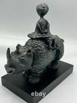 Graciela Rodo Boulanger Original Cast Bronze Sculpture -Girl on Rhino- Signed
