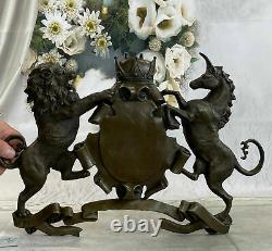 Hot Cast Signed Original French Artist Jean Patoue Royal Crest Bronze Sculptur