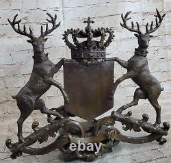 Hot Cast Signed Original French Artist Jean Patoue Royal Crest Bronze Sculpture