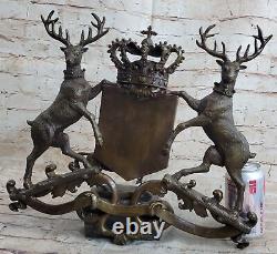 Hot Cast Signed Original French Artist Jean Patoue Royal Crest Bronze Sculpture