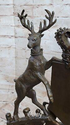 Hot Cast Signed Original French Artist Jean Patoue Royal Crest Bronze Sculpture