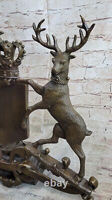 Hot Cast Signed Original French Artist Jean Patoue Royal Crest Bronze Sculpture