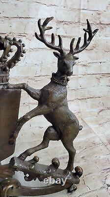 Hot Cast Signed Original French Artist Jean Patoue Royal Crest Bronze Sculpture