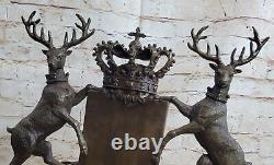 Hot Cast Signed Original French Artist Jean Patoue Royal Crest Bronze Sculpture