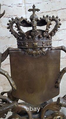 Hot Cast Signed Original French Artist Jean Patoue Royal Crest Bronze Sculpture