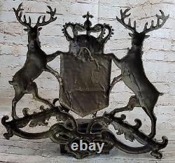 Hot Cast Signed Original French Artist Jean Patoue Royal Crest Bronze Sculpture