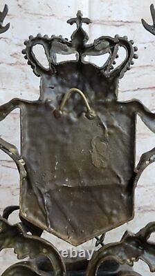 Hot Cast Signed Original French Artist Jean Patoue Royal Crest Bronze Sculpture