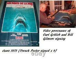 JAWS 1975 original HUGE Les Dents De La Mer poster cast signed x9 Lee Fierro