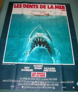 JAWS 1975 original HUGE Les Dents De La Mer poster cast signed x9 Lee Fierro