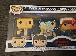 JSA CAST SIGNED x3- Funko Pop Stranger Things 8Bit Gaten Caleb McLaughlin 4 Pack