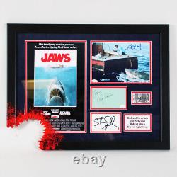 Jaws Cast Signed Photo Display (4) Robert Shaw, Steven Spielberg, etc. COA JSA