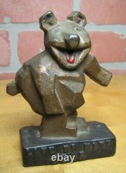 LINE UP WITH BEAR (ALIGNMENT) Art Deco Cast Iron Advertising Paperweight Sign