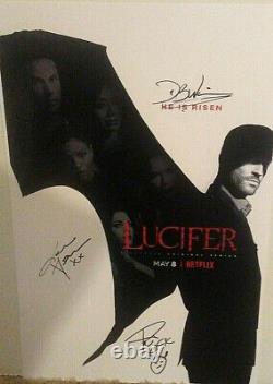 Lucifer Autographed By Cast Netflix Tom Ellis, D. B. Woodside, Lauren + C. O. A