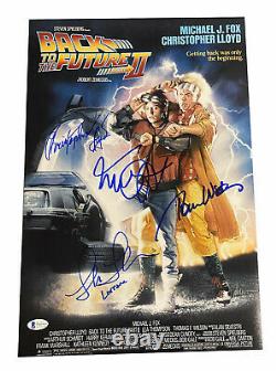 Michael J Fox + 3 Cast Signed Auto 12x18 Photo Back To The Future Part II Bas