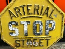 ORIGINAL Vintage Retired STOP ARTERIAL STREET Road Sign OLD PATINA CAST ALUMINUM